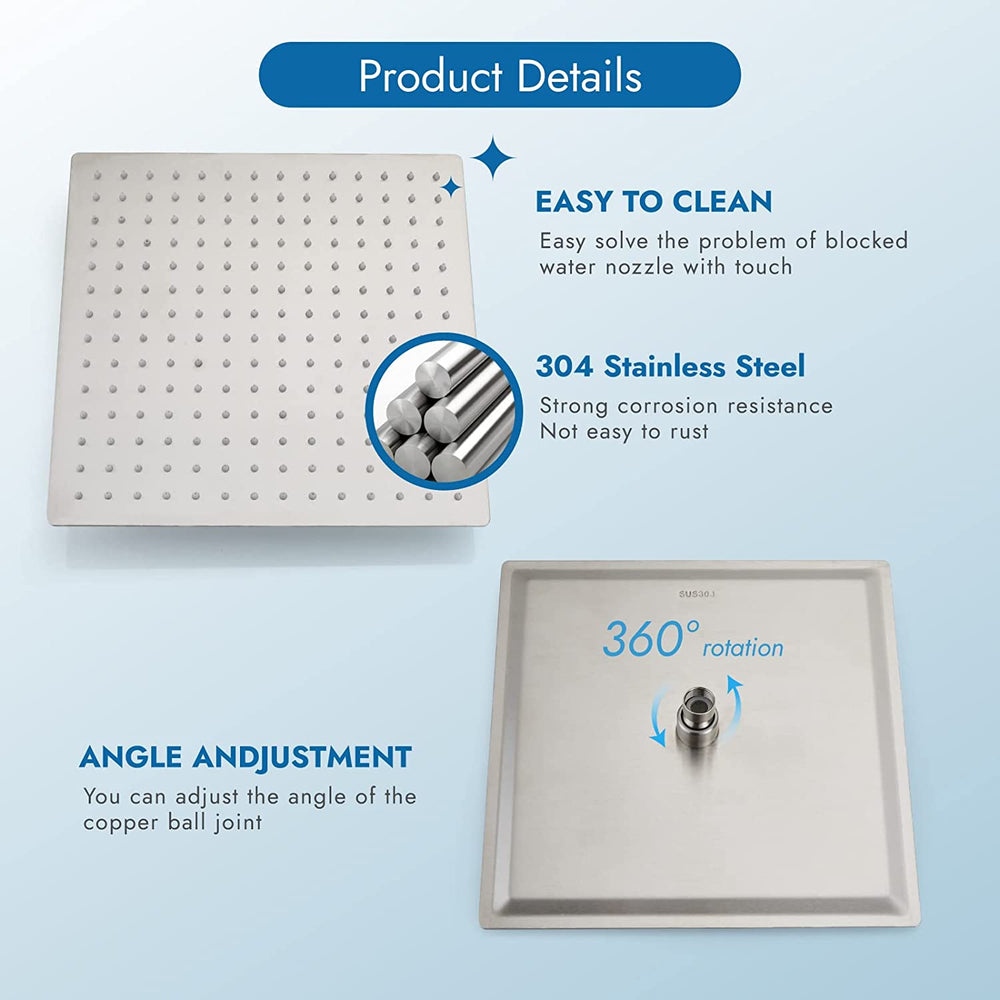 Cinwiny Bathroom Rain Shower Faucet Set Shower System with 12 Inch Square Rainfall Showerhead and Brass Male Thread Rough-in Valve,Wall Mounted Single Function Shower Trim Kit