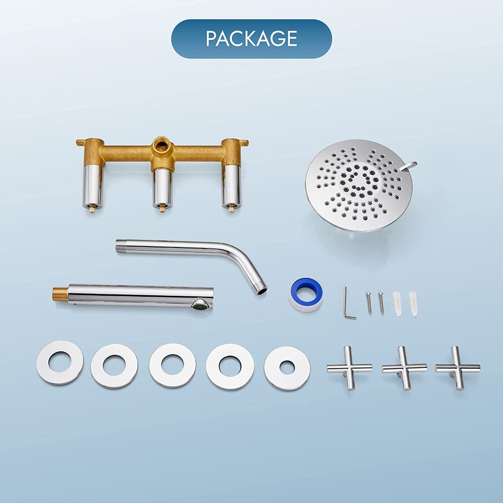 Cinwiny Bathroom Tub and Shower Faucet Set, Wall Mount Bathtub Shower Kit with Tub Spout 6” 5 Settings Round Shower Head Shower Trim Kit with Brass Mixer Valve