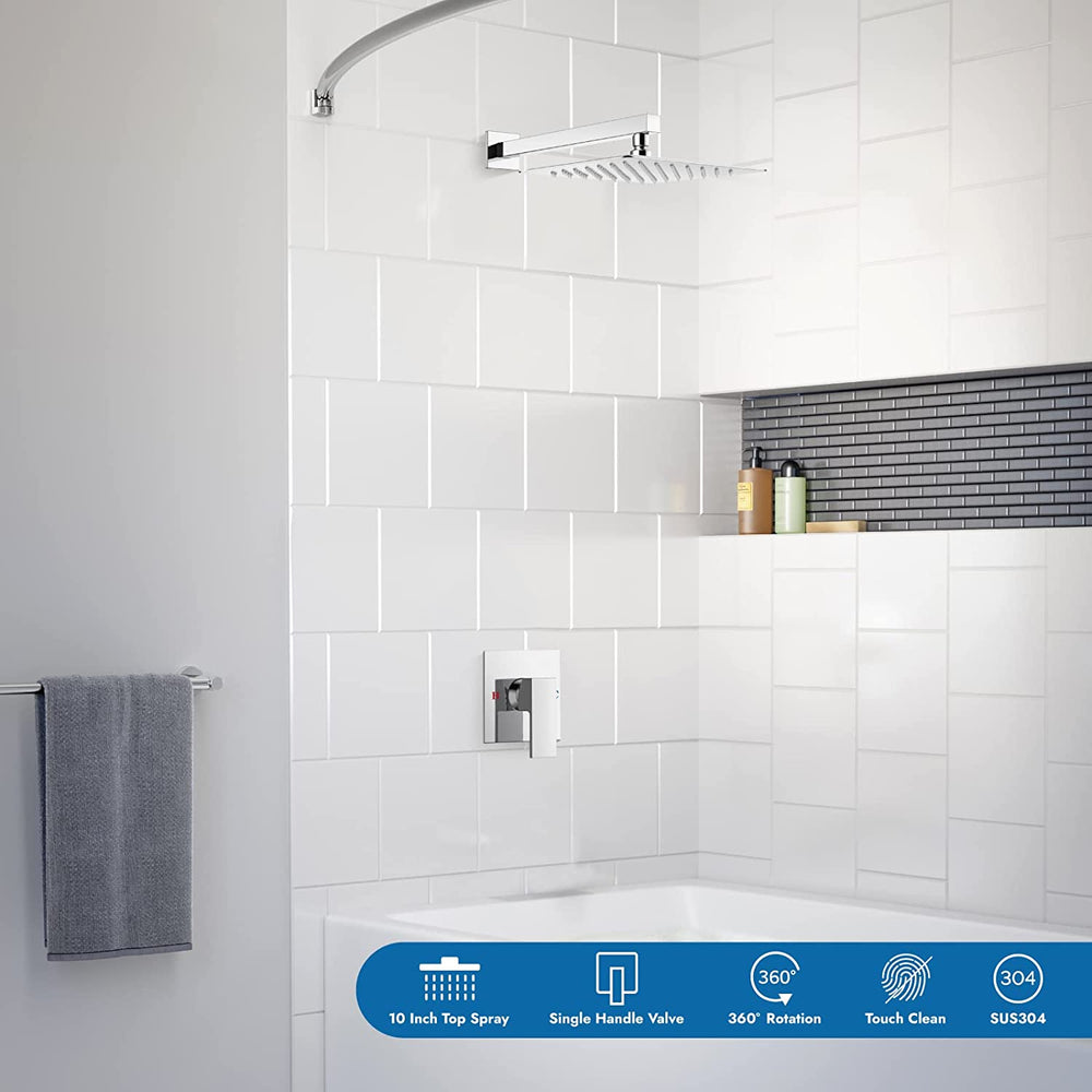 Cinwiny 10 Inch Wall Mount Shower Faucet Set with Brass Male Threads Rough-in Valve,Square Rainfall Showerhead Shower System One Handle High Pressure Single Function Shower Trim Kit