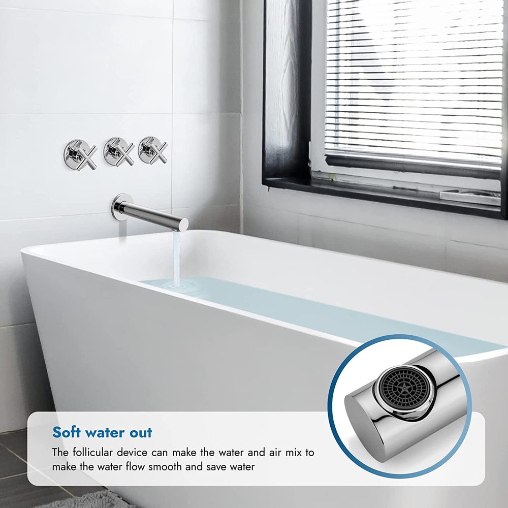 Cinwiny Bathroom Tub and Shower Faucet Set, Wall Mount Bathtub Shower Kit with Tub Spout 6” 5 Settings Round Shower Head Shower Trim Kit with Brass Mixer Valve