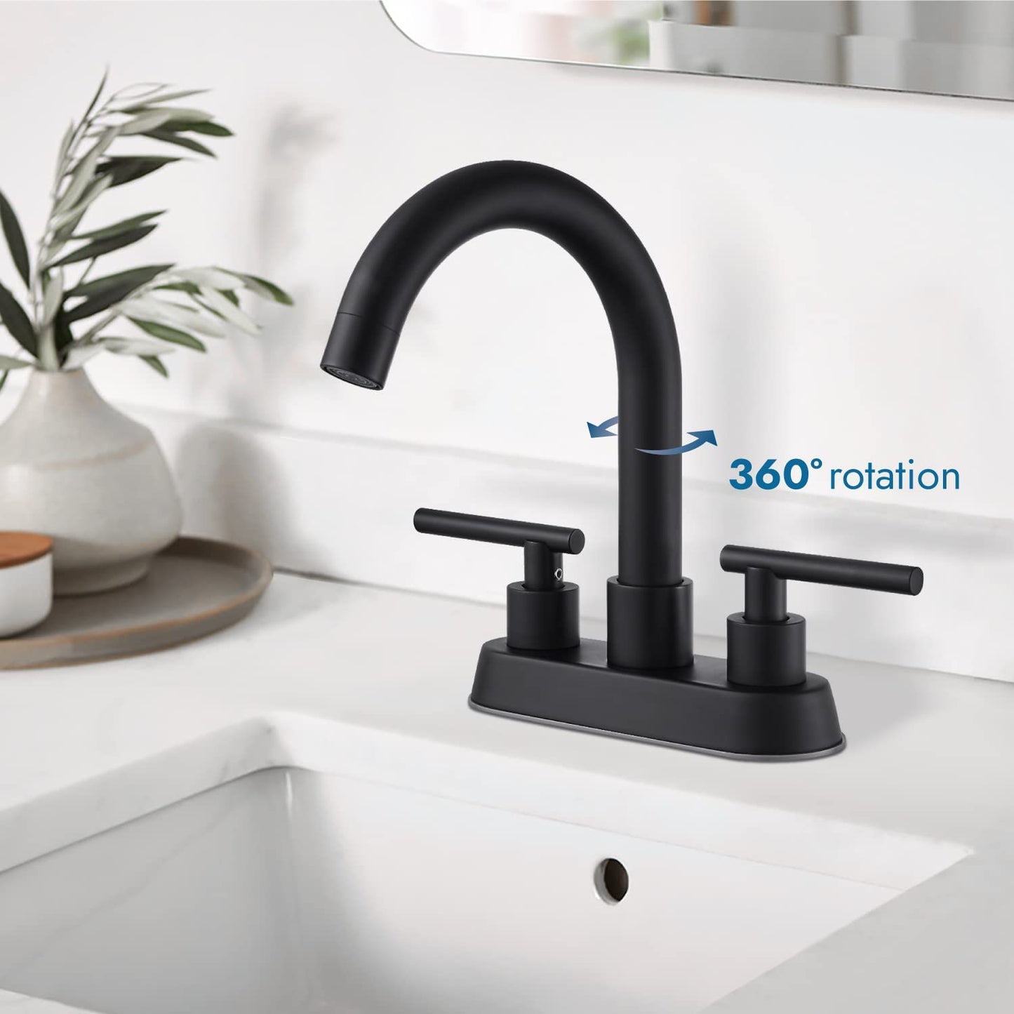 
                  
                    Cinwiny Centerset 4” Bathroom Faucet Lavatory Sink Mixer Tap 2 Hole Deck Mount Double Handle Swivel Spout 360° Basin Vanity Vessel Faucet
                  
                