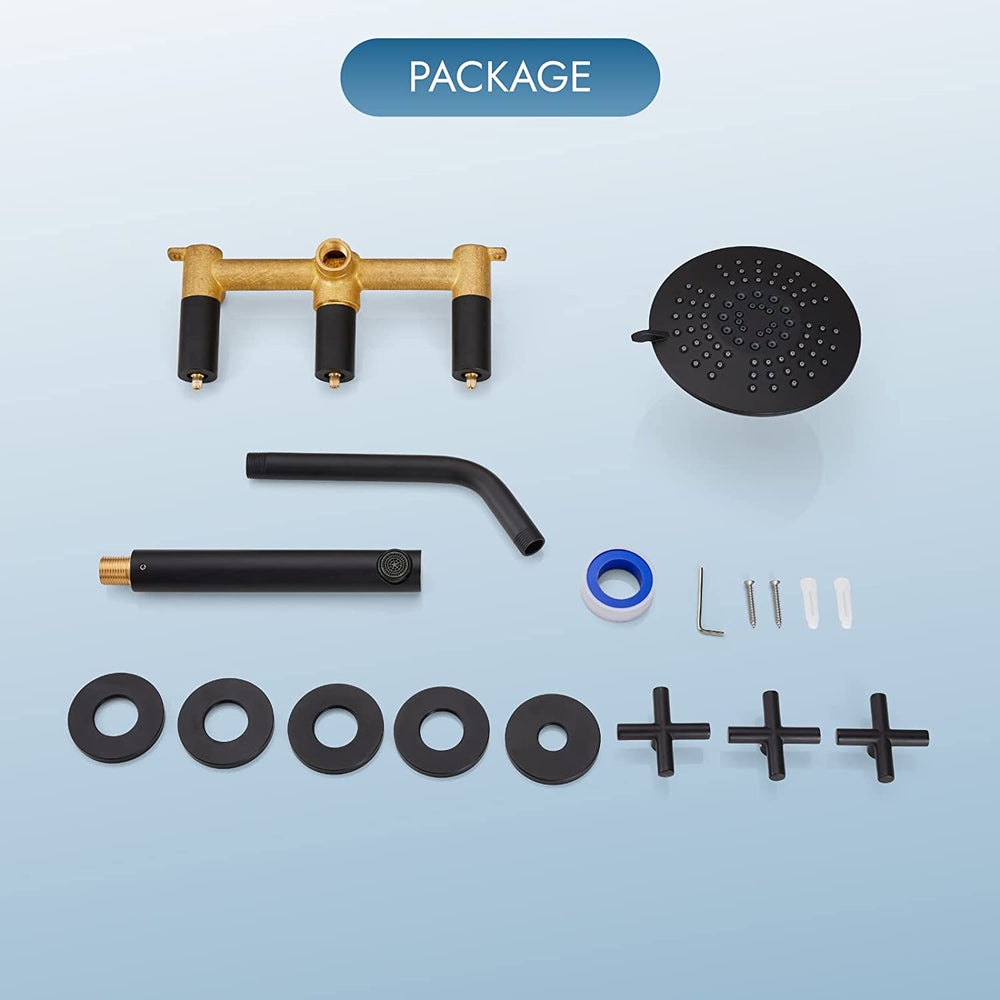 Cinwiny Bathroom Tub and Shower Faucet Set, Wall Mount Bathtub Shower Kit with Tub Spout 6” 5 Settings Round Shower Head Shower Trim Kit with Brass Mixer Valve