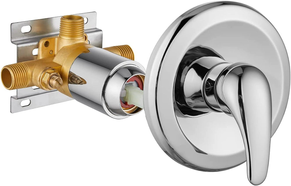 Cinwiny Single Function Shower Handle Valve Trim Kit with Cartridge Pressure Balancing Shower Valves Wall Mount Brass Rough-In Valve Single Handle Shower Valve Mixer
