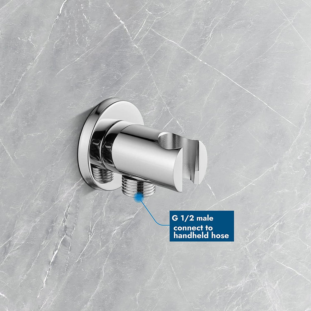 Cinwiny Brass Hand Held Sprayer Bracket Wall Mounted Shower Head Round Holder Shower Hose Connector Wall Union Water Outlet with with Flange