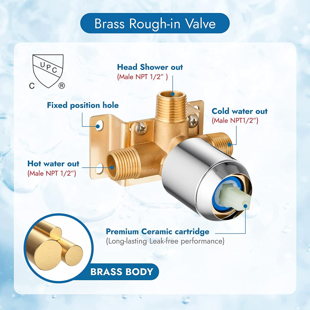 Cinwiny Bathroom Rain Shower Faucet Set Shower System with 12 Inch Square Rainfall Showerhead and Brass Male Thread Rough-in Valve,Wall Mounted Single Function Shower Trim Kit