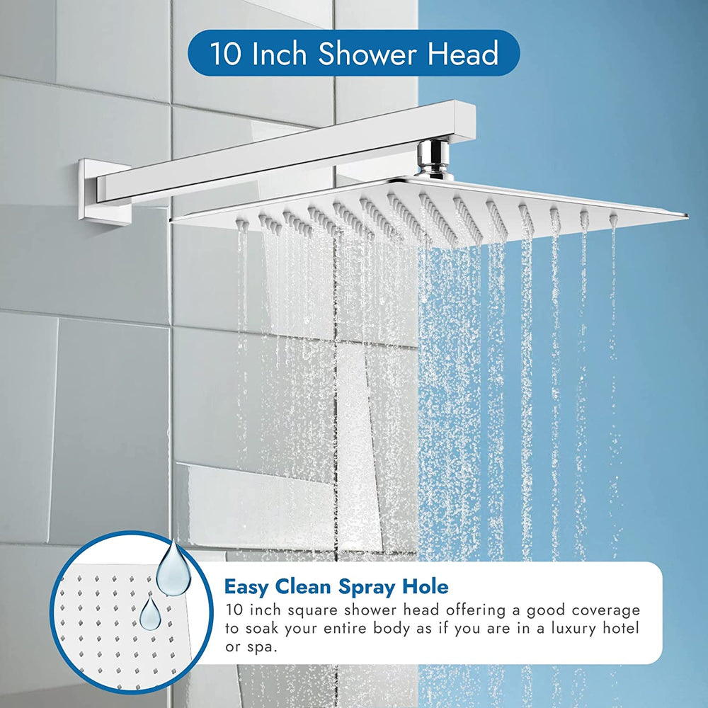 Cinwiny 10 Inch Wall Mount Shower Faucet Set with Brass Male Threads Rough-in Valve,Square Rainfall Showerhead Shower System One Handle High Pressure Single Function Shower Trim Kit
