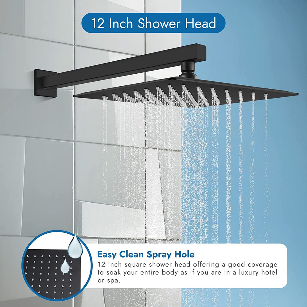 Cinwiny Bathroom Rain Shower Faucet Set Shower System with 12 Inch Square Rainfall Showerhead and Brass Male Thread Rough-in Valve,Wall Mounted Single Function Shower Trim Kit
