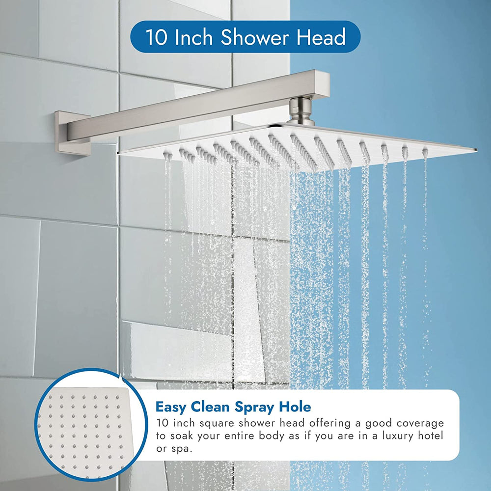 Cinwiny 10 Inch Wall Mount Shower Faucet Set with Brass Male Threads Rough-in Valve,Square Rainfall Showerhead Shower System One Handle High Pressure Single Function Shower Trim Kit