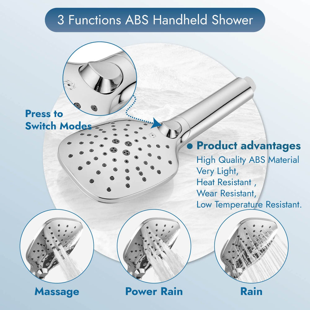 
                  
                    Cinwiny ABS Hand Held Shower Head, 3 Spray Functions Handheld Sprayer,High Pressure Wall Mounted with Adjustable Shower Bracket and 59” SUS304 Hose
                  
                