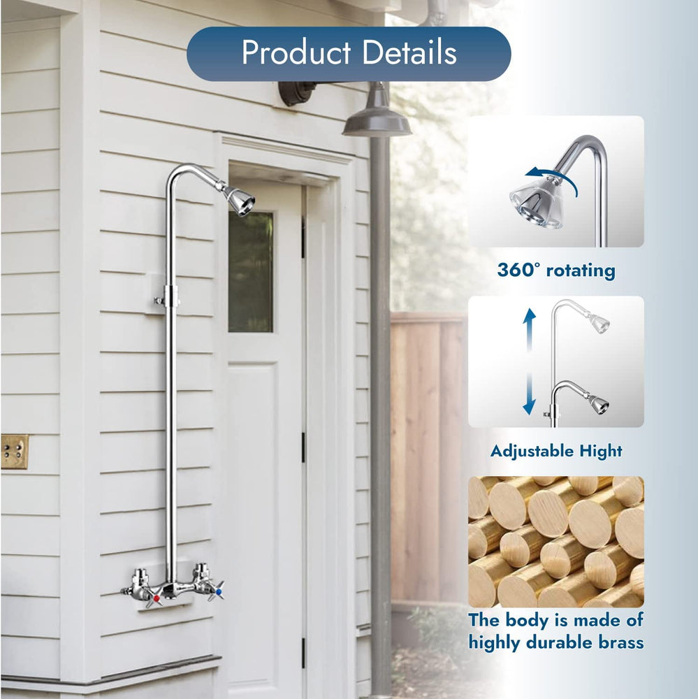 
                  
                    Cinwiny Outdoor Shower Fixtures Wall Mounted Exposed Shower Kit Adjustable slider Dual Cross Handles Brass Faucet Mixer Valve Adjustable Utility Shower Head Shower System
                  
                