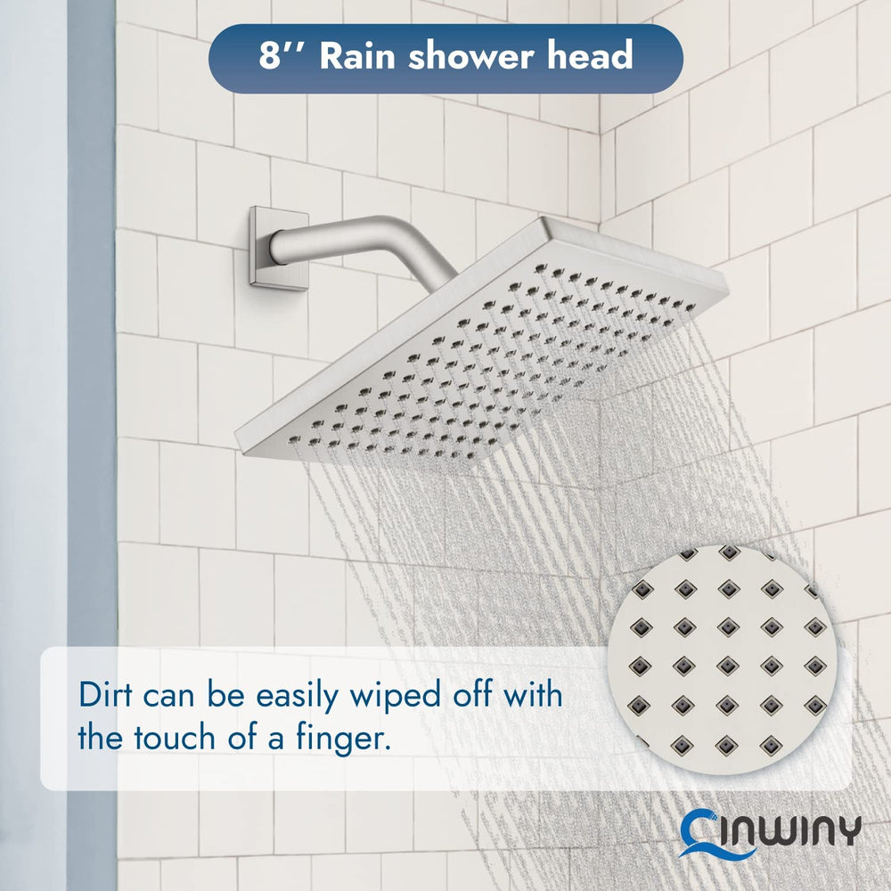 Cinwiny Rain Shower Head 8” Square Overhead Shower High