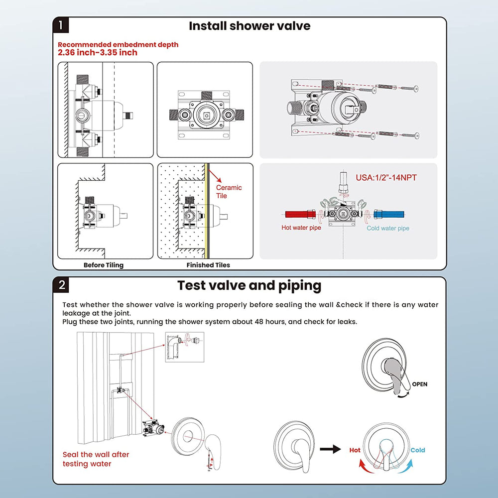 Cinwiny Single Function Shower Handle Valve Trim Kit with Cartridge Pressure Balancing Shower Valves Wall Mount Brass Rough-In Valve Single Handle Shower Valve Mixer