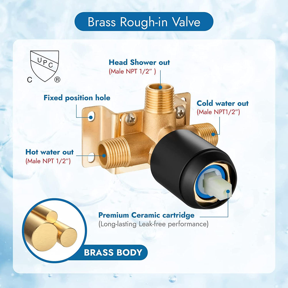 Cinwiny Bathroom Rain Shower Faucet Set Shower System with 12 Inch Square Rainfall Showerhead and Brass Male Thread Rough-in Valve,Wall Mounted Single Function Shower Trim Kit
