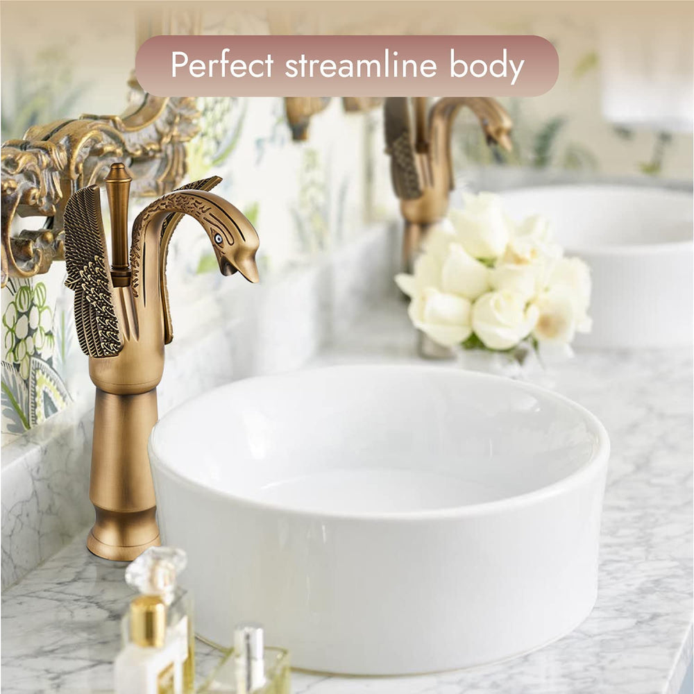 Cinwiny Swan Faucet Bathroom Sink Faucet Bronze Swan Shaped Single Han