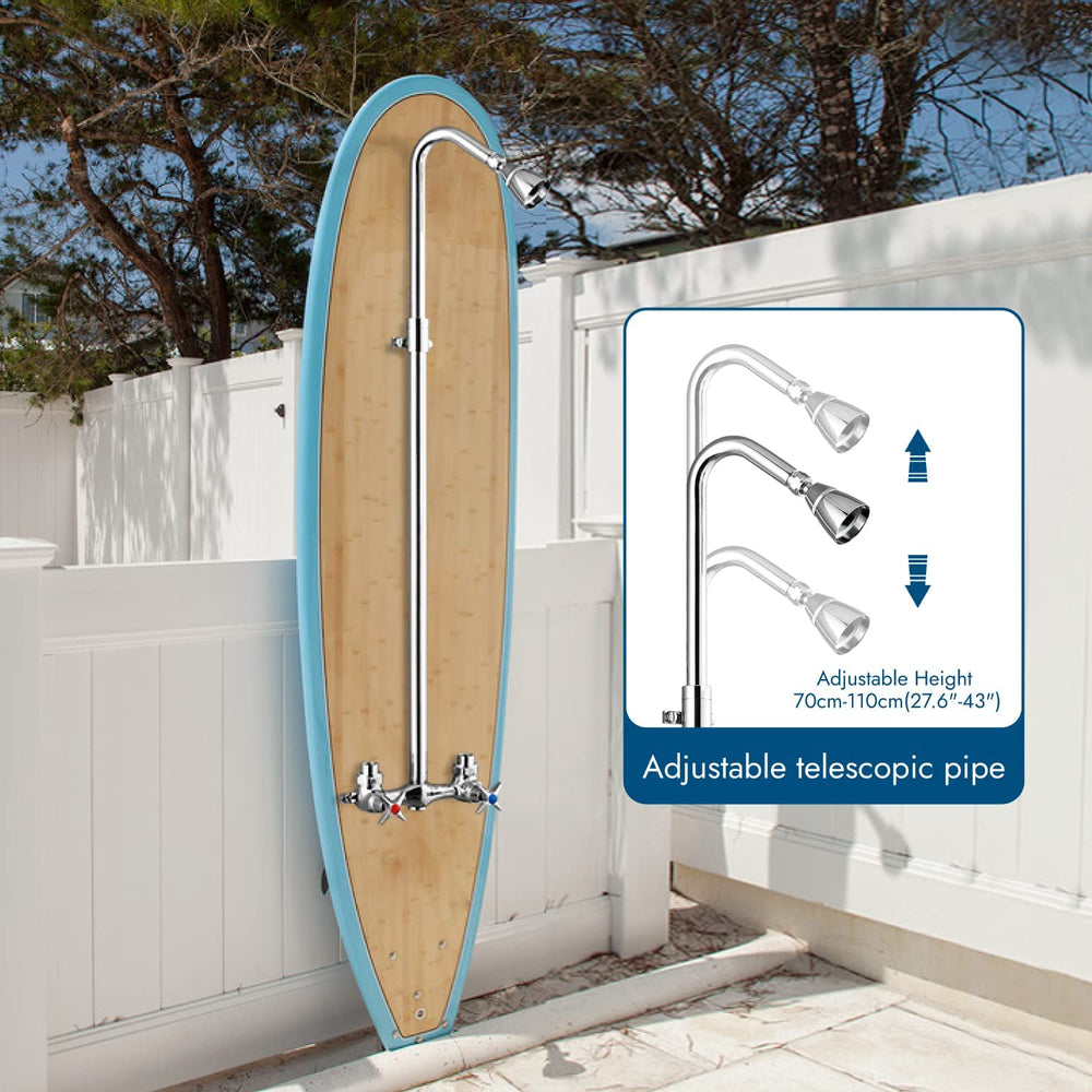 Cinwiny Outdoor Shower Fixtures Wall Mounted Exposed Shower Kit Adjustable slider Dual Cross Handles Brass Faucet Mixer Valve Adjustable Utility Shower Head Shower System