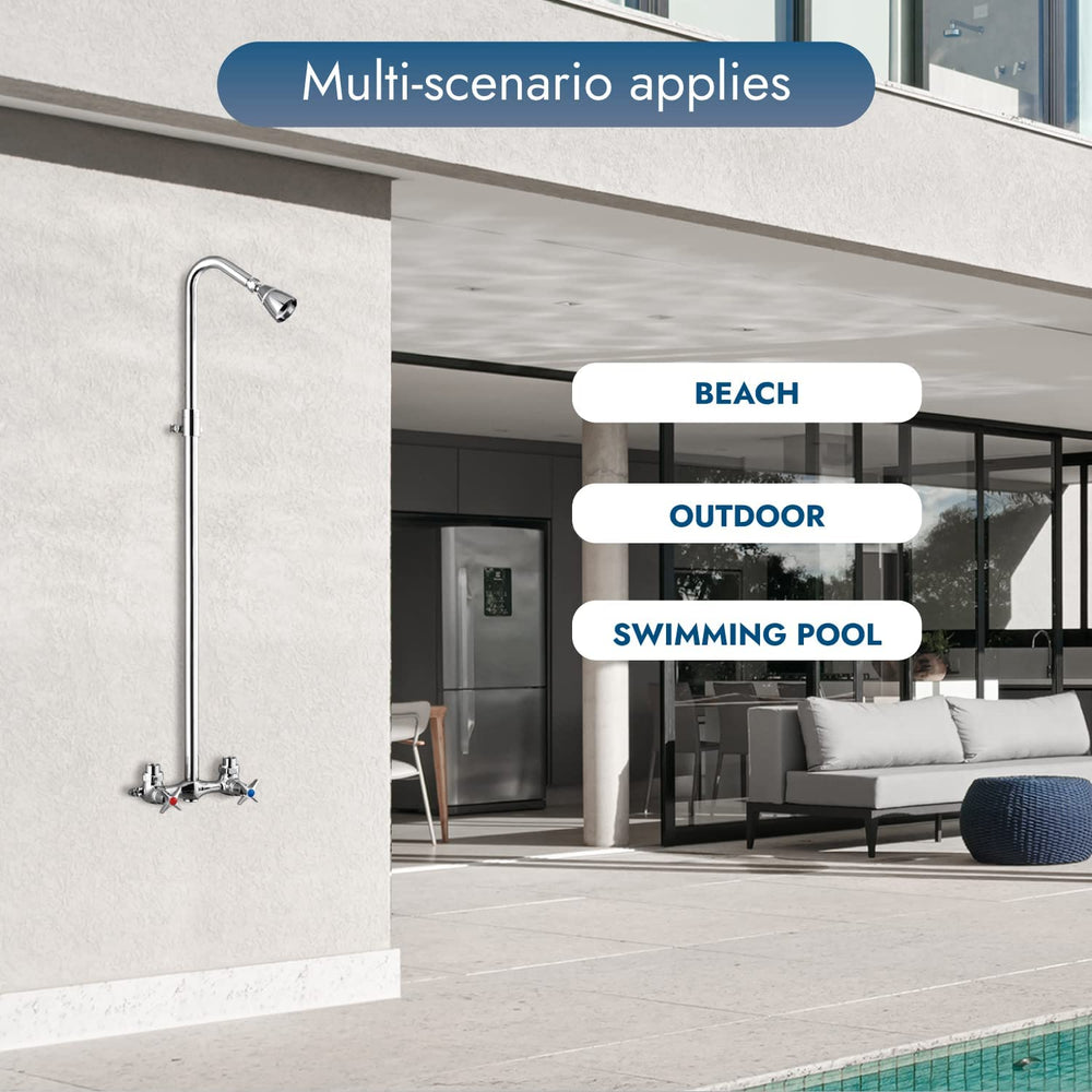 Cinwiny Outdoor Shower Fixtures Wall Mounted Exposed Shower Kit Adjustable slider Dual Cross Handles Brass Faucet Mixer Valve Adjustable Utility Shower Head Shower System