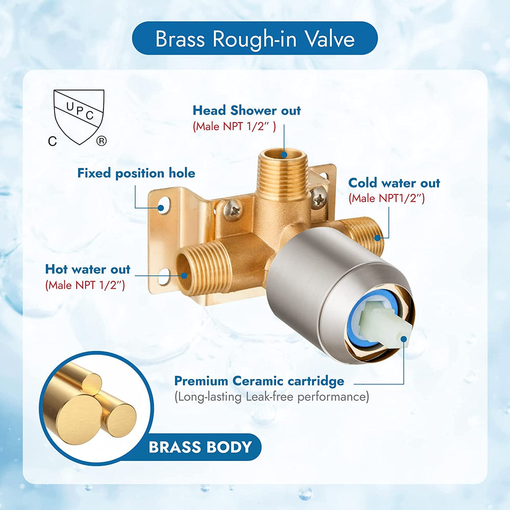 Cinwiny Bathroom Rain Shower Faucet Set Shower System with 12 Inch Square Rainfall Showerhead and Brass Male Thread Rough-in Valve,Wall Mounted Single Function Shower Trim Kit